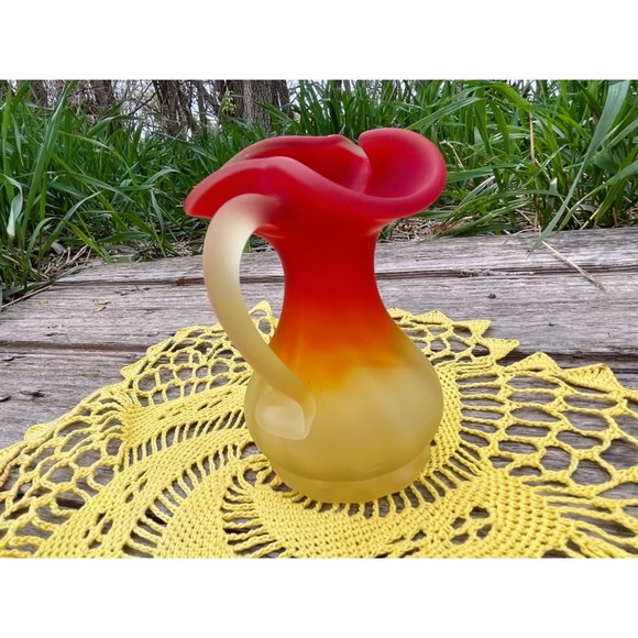 Vintage Satin Art Glass Amberina Ruffled Small Pitcher - Picture 8 of 9